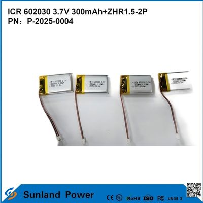 602030 3.7V 300mAh + ZHR1.5-2P Batterie de conception ultra-mince Compatibilité flexible pour divers petits appareils intelligents Écouteurs Bluetooth Appareils portables et équipements médicaux portables