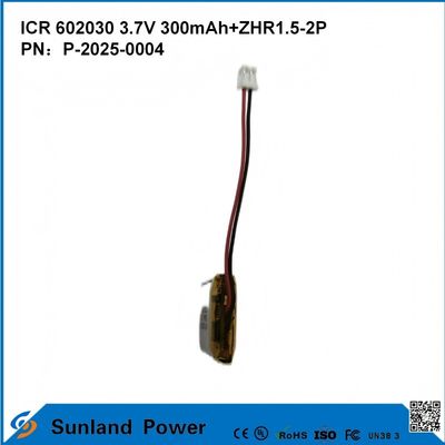 602030 3.7V 300mAh + ZHR1.5-2P Batterie de conception ultra-mince Compatibilité flexible pour divers petits appareils intelligents Écouteurs Bluetooth Appareils portables et équipements médicaux portables