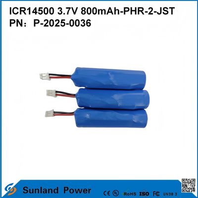 ICR14500 3.7V 800mAh-PHR-2-JST-10mm Batterie à fil