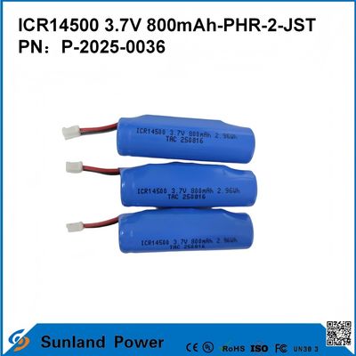 ICR14500 3.7V 800mAh-PHR-2-JST-10mm Batterie à fil