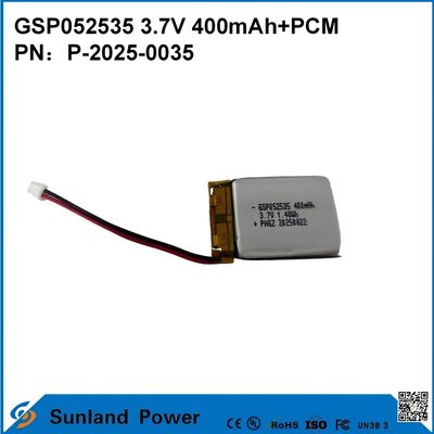 GSP052535 3.7V 400mAh+PCM Batterie utilisée dans les radios compactes bidirectionnelles, les enregistreurs vocaux, les mini-traqueurs GPS, les stylos intelligents et les appareils similaires