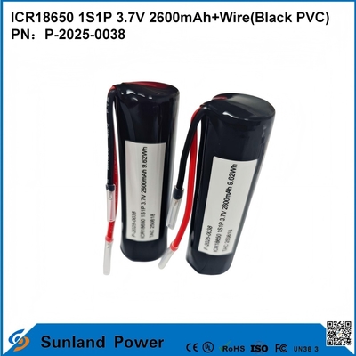 ICR18650 1S1P 3.7V 2600mAh+fil ((noir en PVC) batterie
