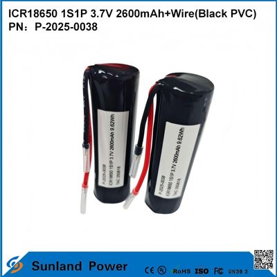BATTERIE rechargeable ICR18650 1S1P 3,7V 2600MAH + CÂBLE (PVC NOIR)