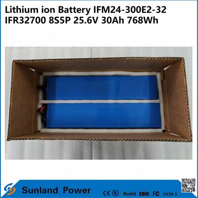 Batterie Industrielle IFM Pro 25.6V 30Ah – Alimentée par des cellules IFR32700, 8S5P, 768Wh. Conçue pour les AGV, les robots et le stockage solaire.