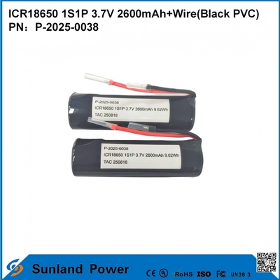 ICR18650 1S1P 3.7V 2600mAh+fil ((noir en PVC) batterie