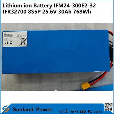 Batterie Industrielle IFM Pro 25.6V 30Ah – Alimentée par des cellules IFR32700, 8S5P, 768Wh. Conçue pour les AGV, les robots et le stockage solaire.