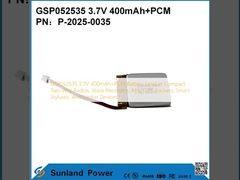 GSP052535 3.7V 400mAh+PCM Batterie utilisée dans les radios compactes bidirectionnelles, les enregistreurs vocaux, les mini-traqueurs GPS, les stylos intelligents et les appareils similaires