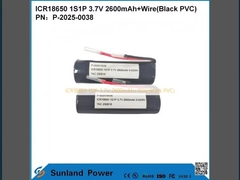 ICR18650 1S1P 3.7V 2600mAh + fil ((noir PVC)